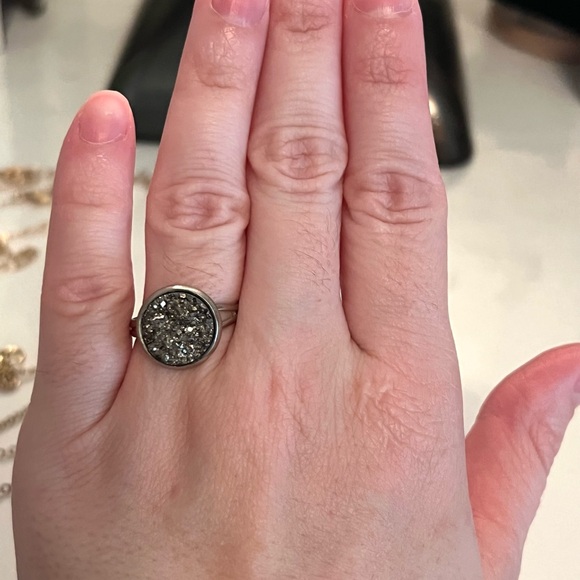 Dark Grey Druzy Adjustable Ring - Picture 3 of 4